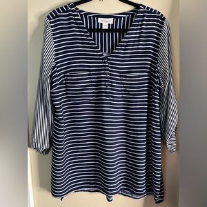 Motherhood Maturity Navy & White Striped Shirt with adjustable button sleeves XL